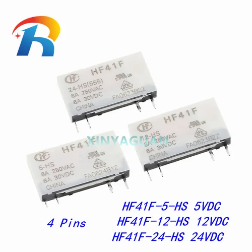 Imagen 2 del producto Relé Delgado HF41F - 5 12 24-zs-hs-zst-hst, HF41F-24-ZS, 5V, 12V, 24VDC, 4/5 pines, 6A, 41F-1Z-C2-1, 10 unidades