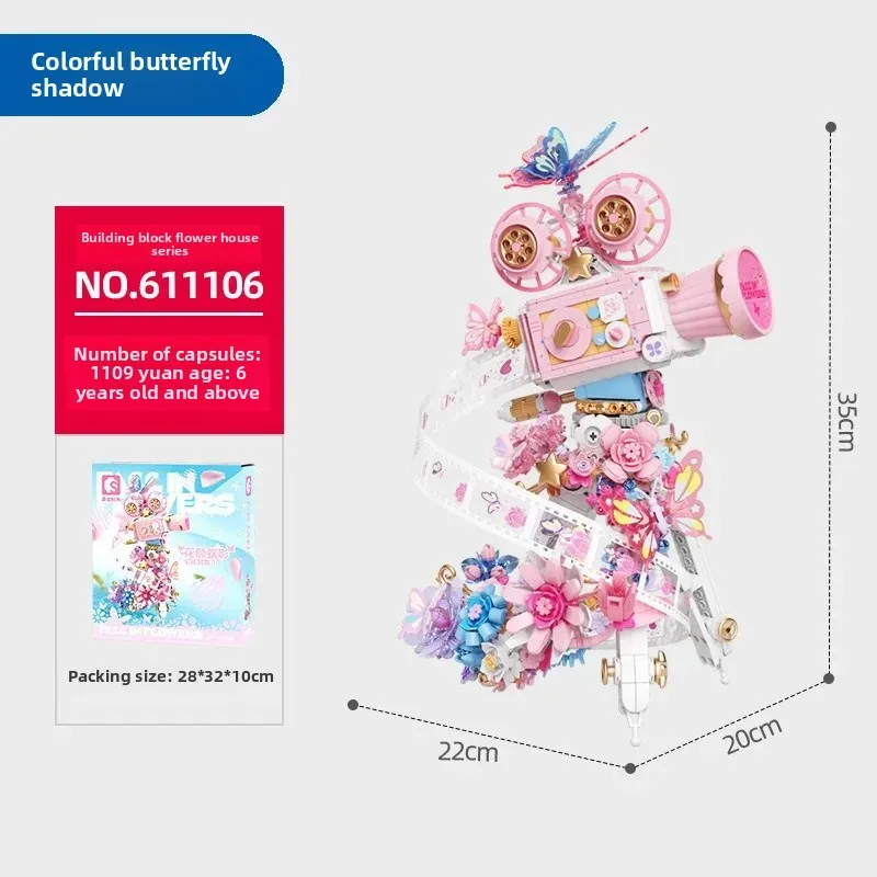 MOC Schmetterling Schatten Kamera Blume Baustein Set Fantastische Fotografie Ornamente Schreibtisch Dekoration Kinder Geburtstag Geschenke