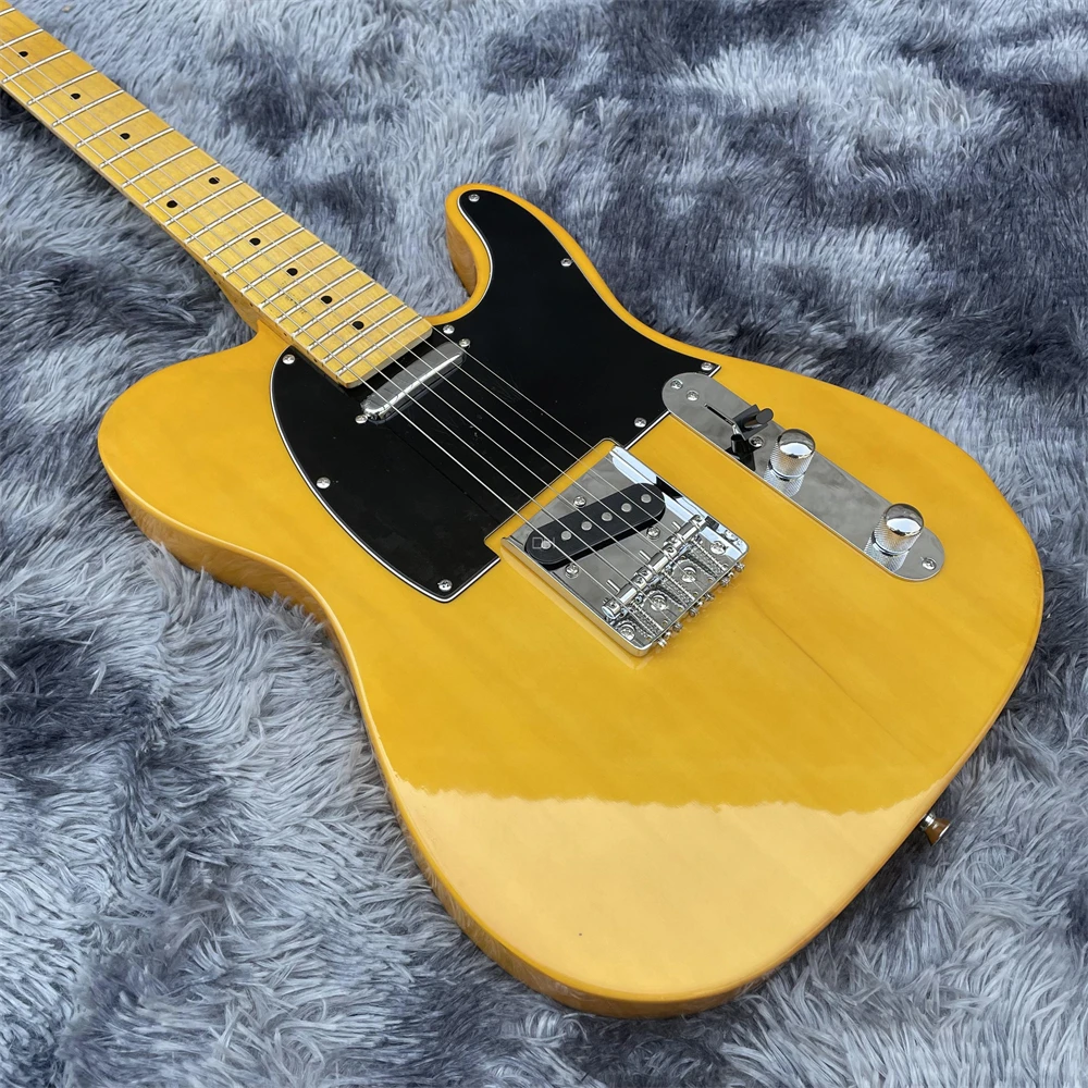 High quality TL electric guitar Yellow body Maple headstock Black pickguard Color can be customized