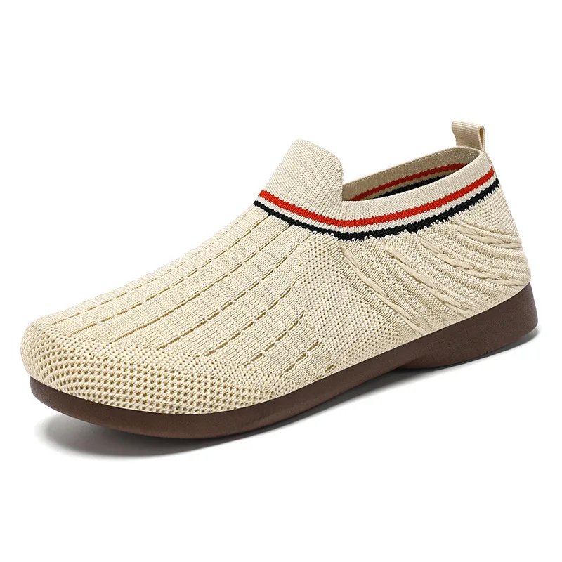 Ladies stripes loafers ultra light jogging shoes woman slides comfortable knitted moccasins Women's knitting slip on flats shoes