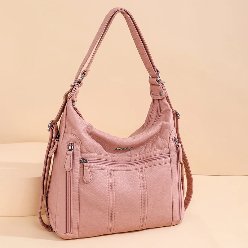 annmouler 2023 grande capacidade para mulheres bolsa de couro pu bolsa crossbody feminino multifuncoes bolsa de ombro bolsa rosa a femme principal 01