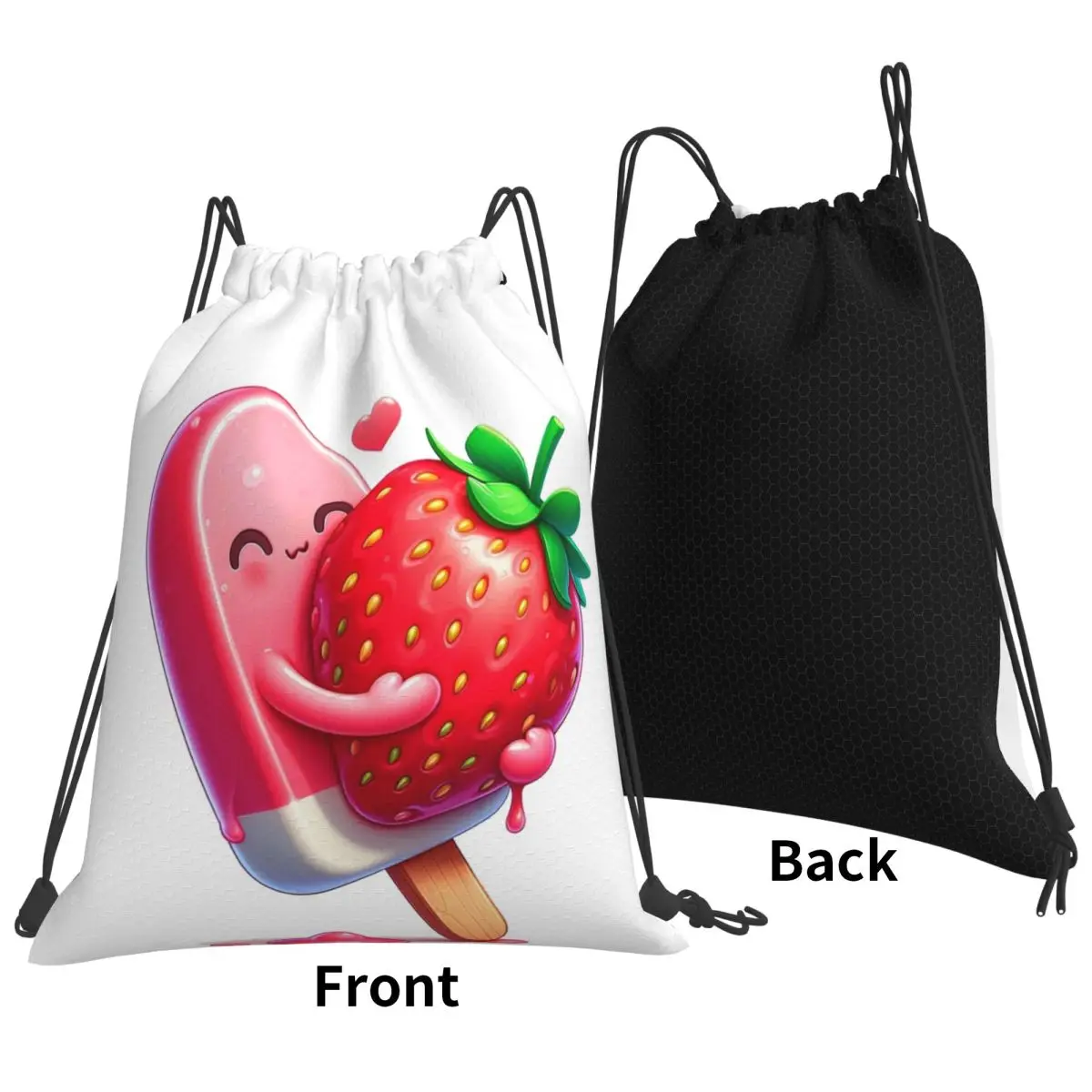 Strawberry Ice Cream Dessert Backpacks Multi-function Drawstring Bags Sundries Bag Book Bags for Travel Students
