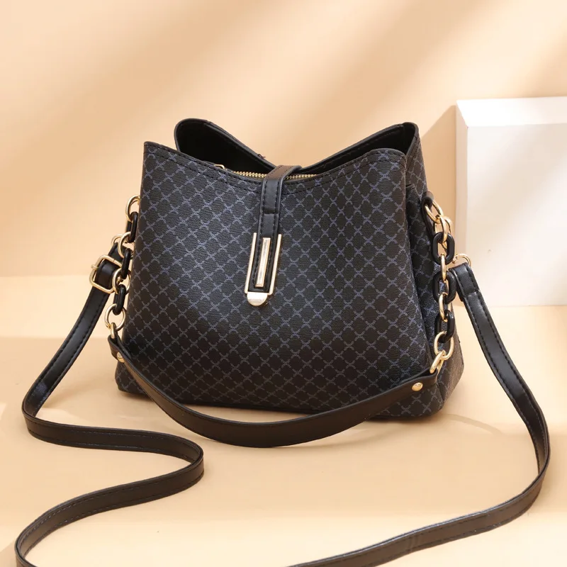 TRAVEASY 2024 Fashion Vintage Bucket Type Women Shoulder Bag PU Leather Leisure Female Top Hand Bags Solid Color Crossbody Bag