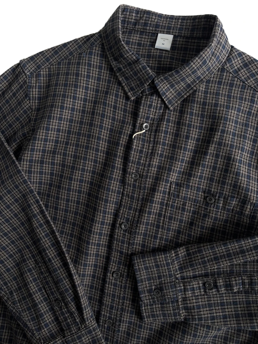 

Премиум-рубашка из хлопка с низким содержанием насыщенных красителей, в клетку, в японском ретро-стиле, свободного кроя, с длинными рукавами, отложным воротником, для мужчин, весна-осень, модная.