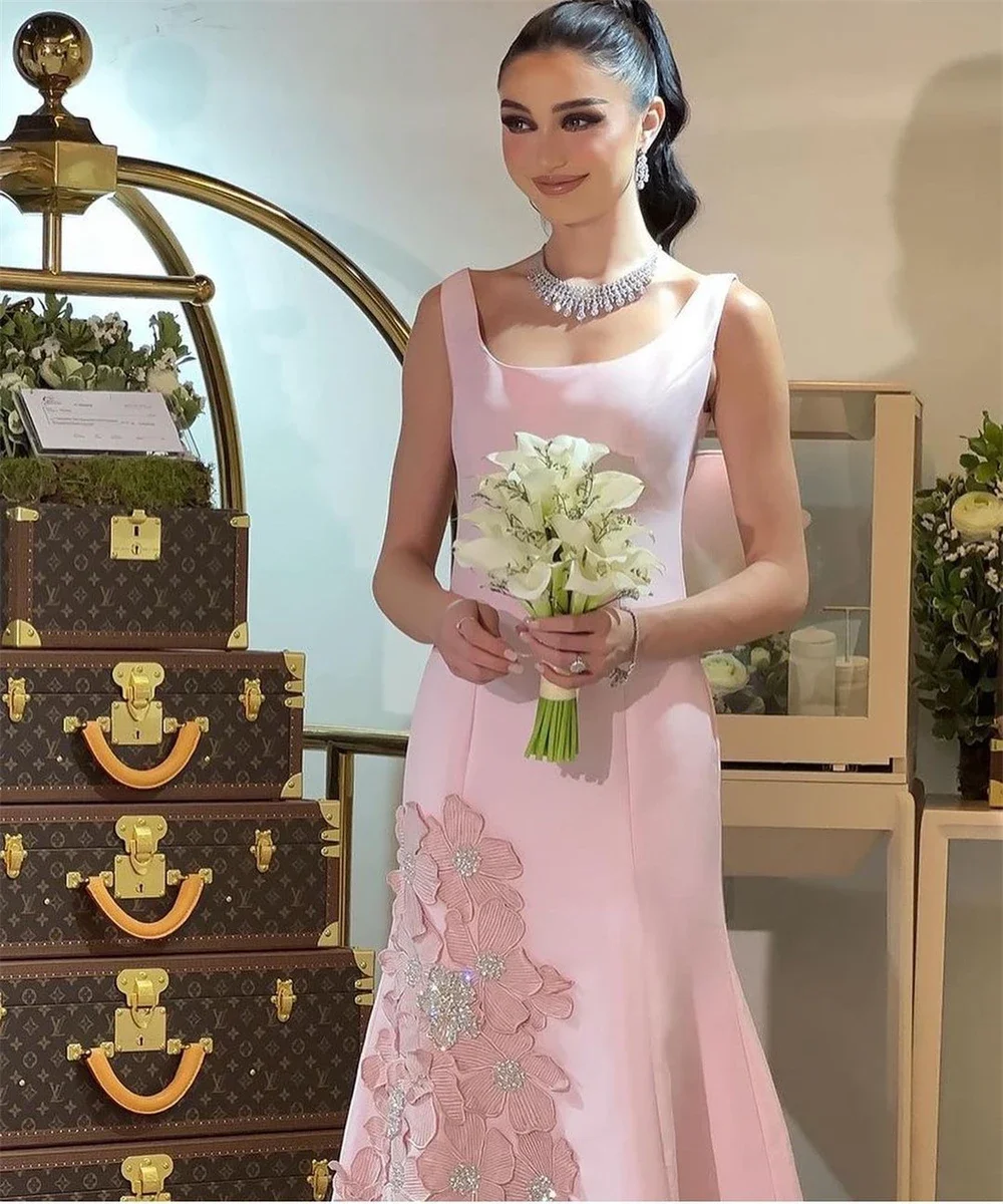 Yipeisha Scoop فسات̄ ntos!! Pescoço Bainha Beads 3D Flores Cetim Ocasião Formal Vestido de Noite Árabe Saudita فستانabaaو3)