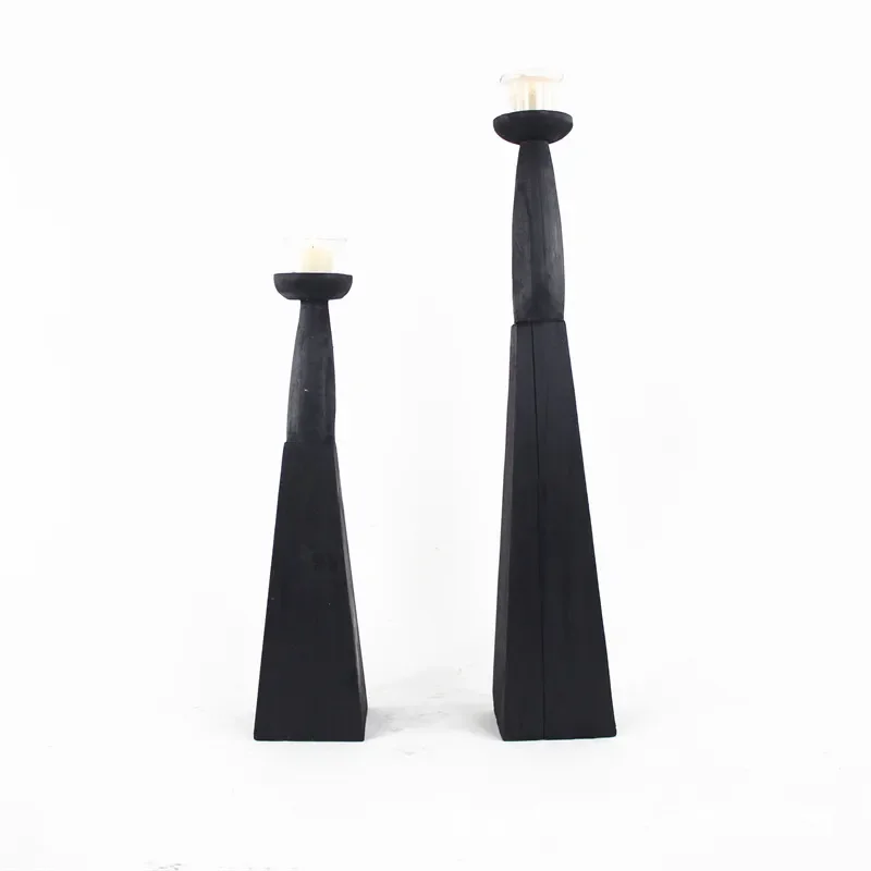 Handmade Carbonized Black Wood Candlestick Creative Art Decor for Hotel Villa BnB Home Ornament Unique Wooden Candle Holder