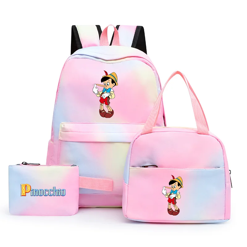 

3pcs Disney Pinocchio Colorful Backpack with Lunch Bag Rucksack Casual School Bags for Boys Girls Student Sets