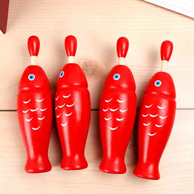 Drewniany instrument perkusyjny Orff sprzęt muzyczny pojedyncza rurka dźwiękowa dwukolorowa blokada drewna czerwona drewniana ryba zabawki muzyczne dla dzieci