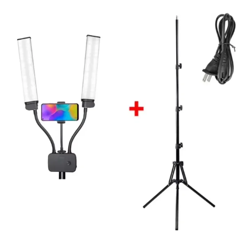 

Лампа для наращивания ресниц 2025, светодиодная лампа для фотосъемки в прямом эфире, лампа с двумя рычагами и держателем для телефона, металлический алюминий + ABS-подставка для штатива