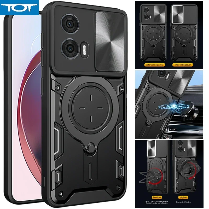 

Для Motorola Edge 50 Fusion 5G чехол слайд-объективом для камеры противоударный бронированный чехол для телефона Moto Edge50 Fusion Ring держатель задняя крышка