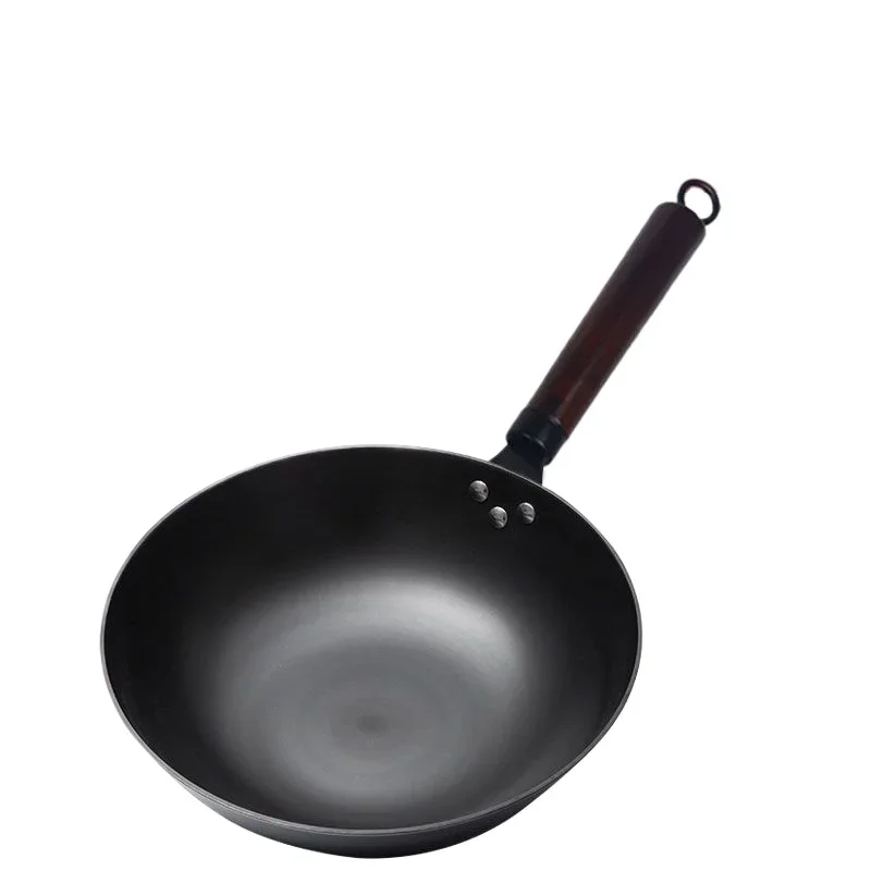 32cm Wok Pan,Woks & Black Carbon Steel Stir Fry Pans,Gas,Cooktop,Nitriding Kitchen Cooking Pot,Round Bottom Chinese Wok