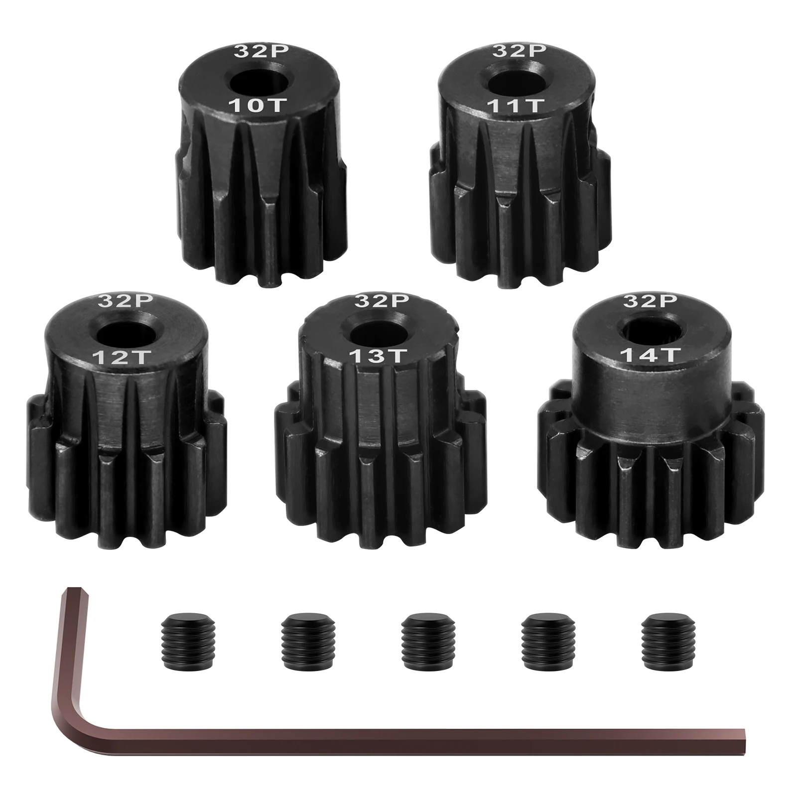 5pcs Steel Hardened 32P Pinion Gears 10T 11T 12T 13T 14T 3.175mm Shaft for Traxxas Arrma HSP HPI AXIAL Tamiya Losi 1/10 RC Car