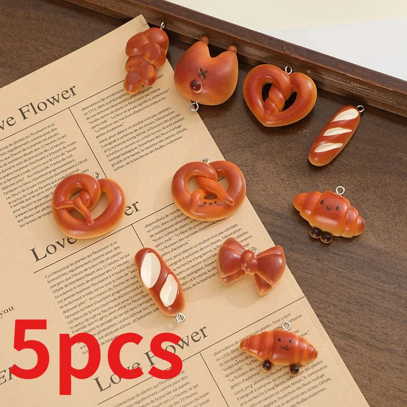 

5pcs Resin Simulation Bread Baguette Dessert Charms Pendant for DIY Necklace Mobile Phone Chain Bag Accessories