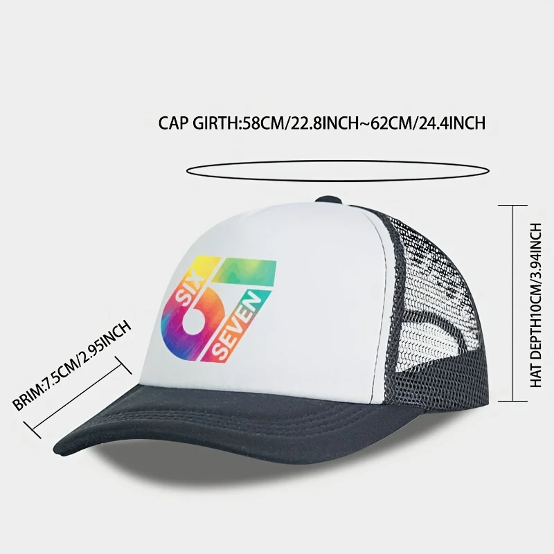 Colourful 67 Six Seven Printed Fashionable Hip-Hop Street Style Mesh Baseball Cap: Adjustable, Lightweight, Comfortable and Brea