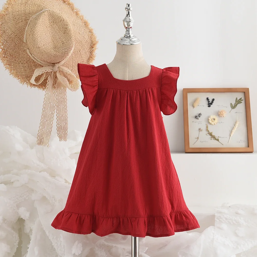 Korea Summer Bow Girls Dress Elegant Toddler Kids Baby Girls Clothes Ruffles Dress Girls Casual Dresses Sweet Princess Outfits