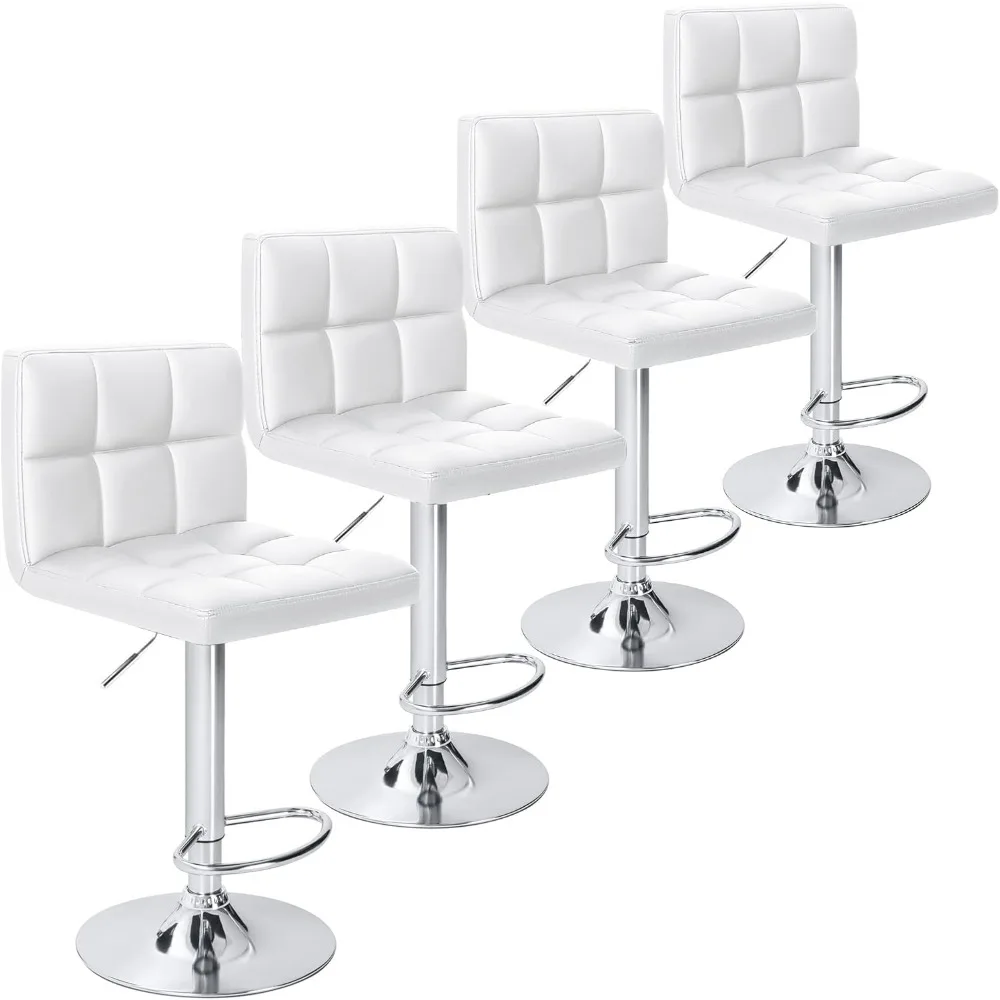 Taburetes de bar Taburetes de bar giratorios ajustables de cuero PU modernos, taburete de bar para mostrador de cocina hidráulico sin brazos Islan cuadrado de altura adicional