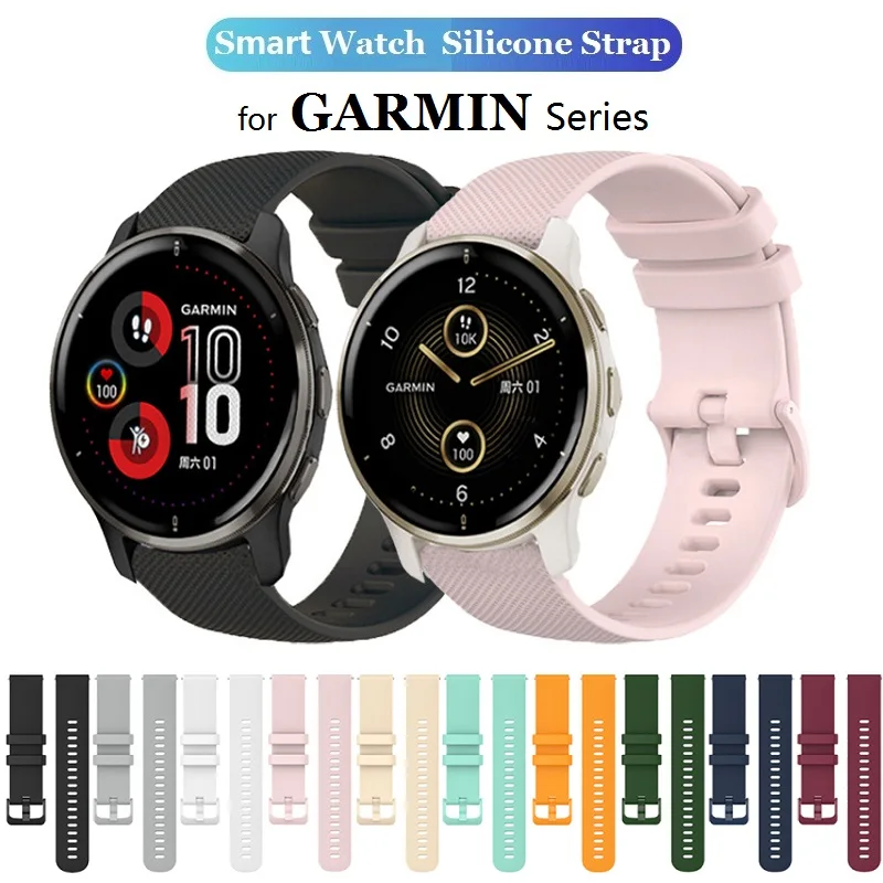 

20mm 22mm Watch Strap for Garmin Venu 2 Plus SQ2 Vivoactive 4 4S Forerunner 245 955 255 945 158 55 Silicone Bracelet Watchband