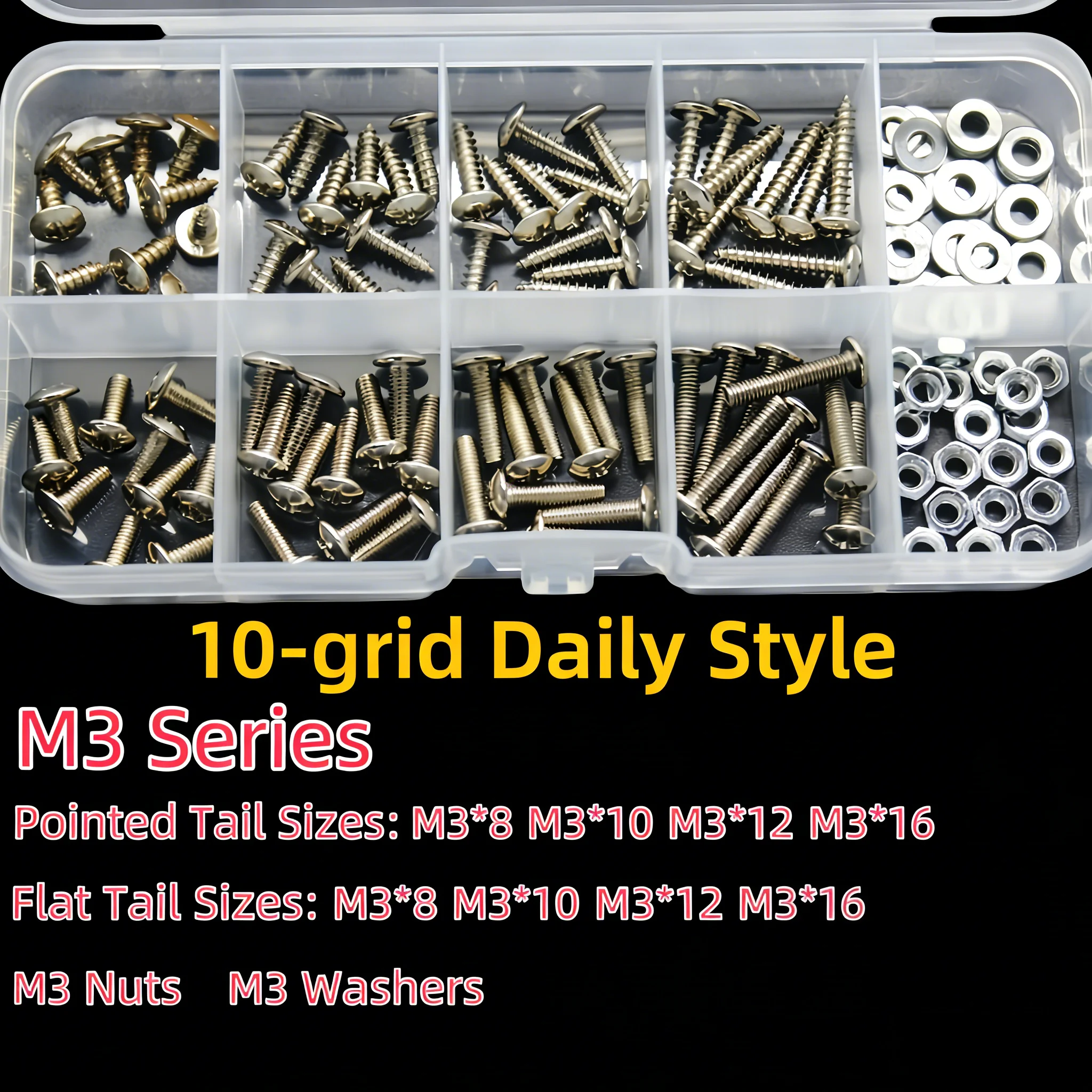 Flat Head Hexagon Screw Bolt and Nut and Flat Washer Combination Kit Metric Cross Slotted Pan Bolt and Nut Set M3 M4