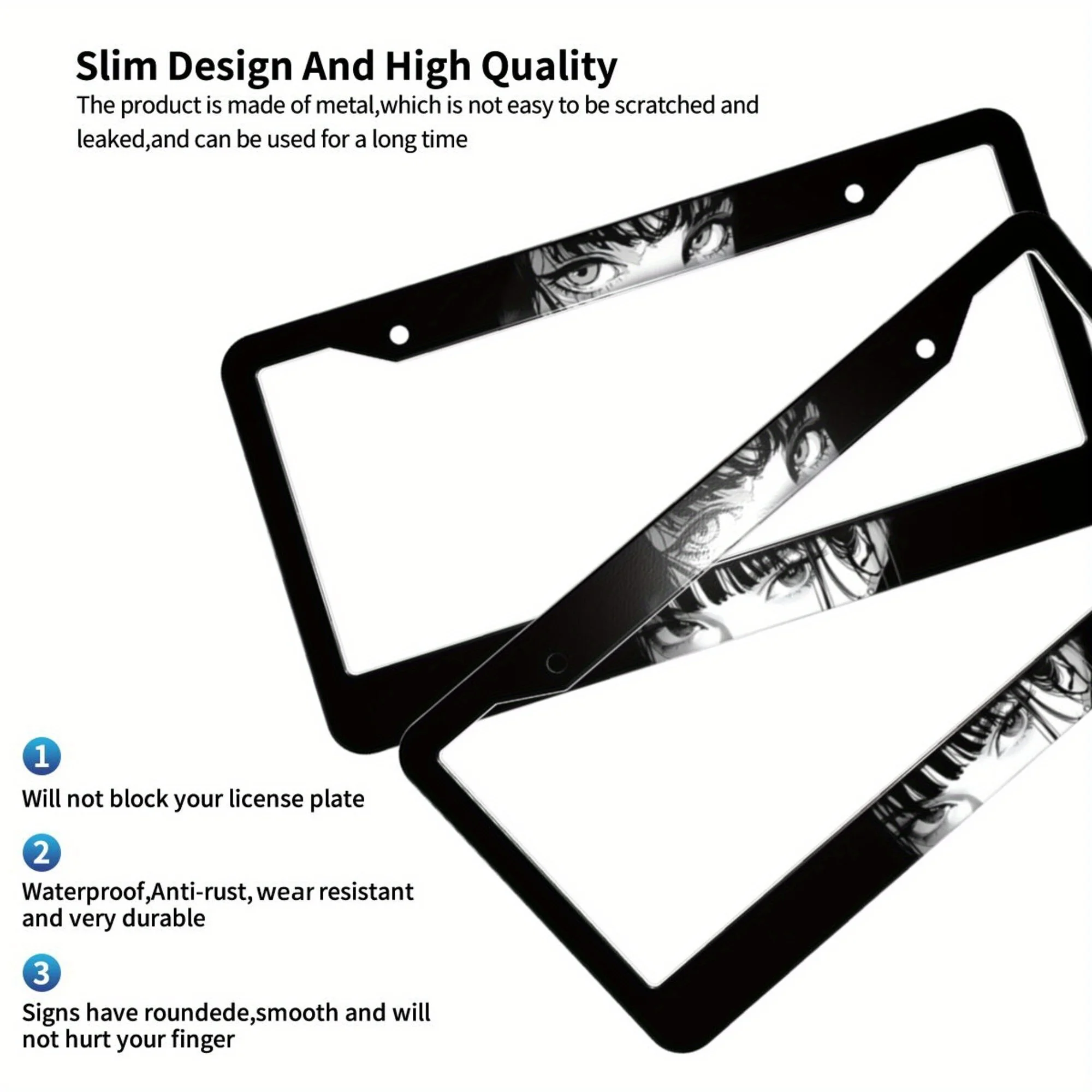 إطار لوحة ترخيص من الألومنيوم، أنماط شخصيات الرسوم المتحركة، تصميمات فتاة جميلة، كاريكاتير أبيض وأسود، إطار لوحة، هدية مبتكرة