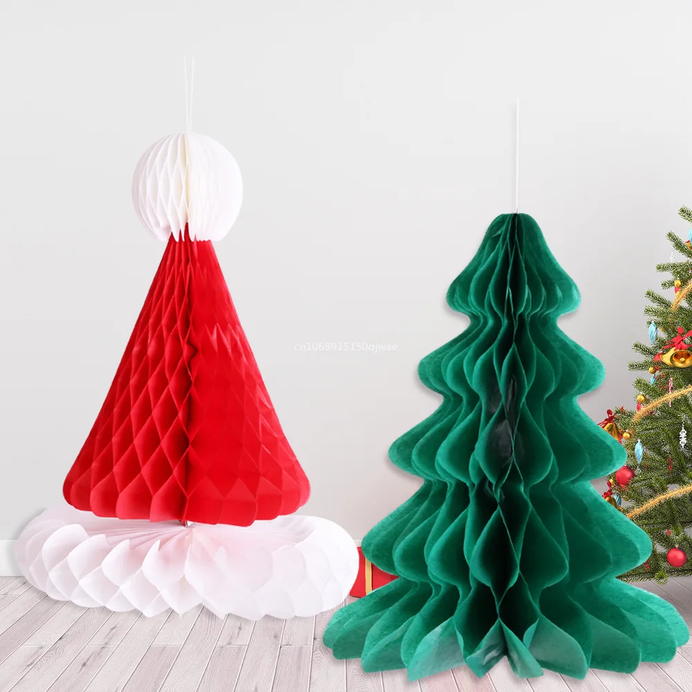 1Pcs Christmas Decorative Articles Honeycomb Pendant Christmas Tree Hat Christmas Decor Honeycomb Santa Claus Hat Decorations