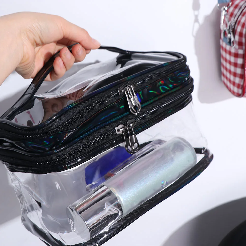 Waterproof Transparent Cosmetic Box PVC Two Layers Makeup Bag Toiletries Organizer Dry and Wet Separation Cosmetic Organizer Bag