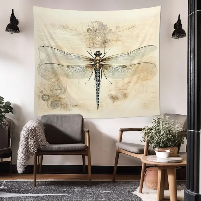 Steampunk Dragonfly Tapestry Wall Art Vintage Boho Decor Nature Insect Design Living Room Home Decoration