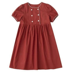 Summer New Girls Clothes Pure Cotton Short Sleeve Children Red Dress Kids Girl Princess Dress