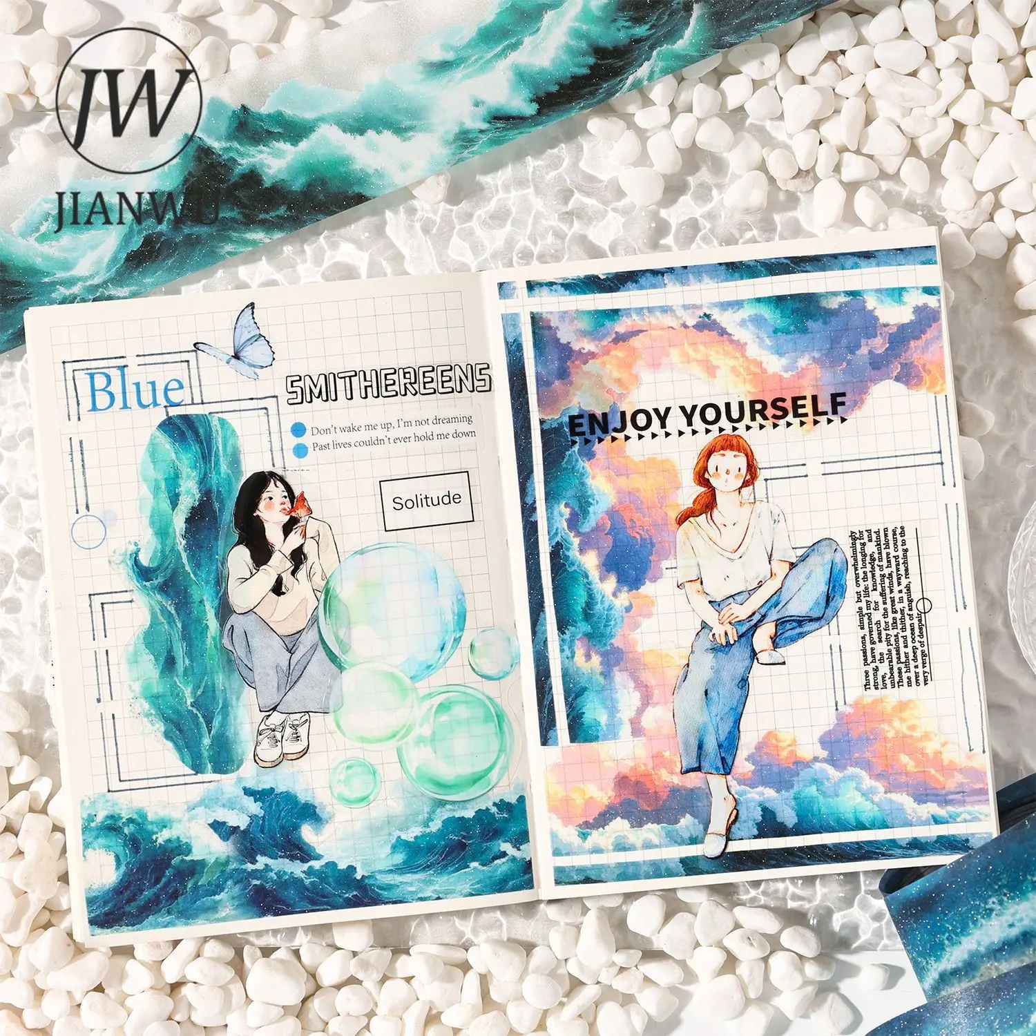 JIANWU 40mm*200cm Taśma PET w stylu vintage z motywem morskich fal, chmur i krajobrazu, do kolaży, scrapbookingu, kreatywnych projektów DIY, artykułów papierniczych do dzienników. — zdjęcie produktu 5