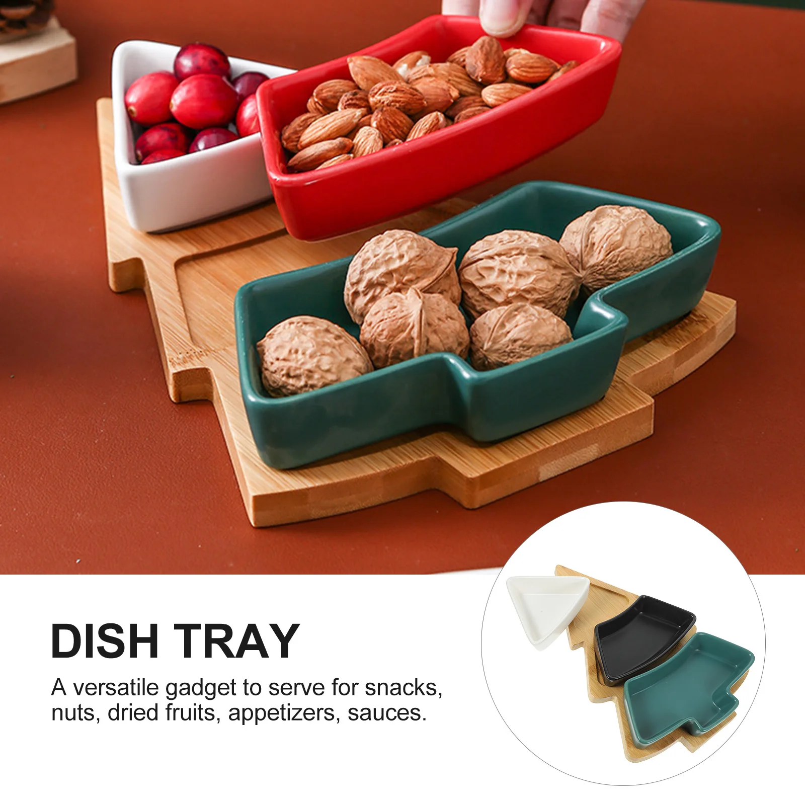

Christmas Tree Tray Bamboo Dish Ceramic Snack Platter Cookie Plates Dessert Serving Fruit Sauce Nuts Party Wedding