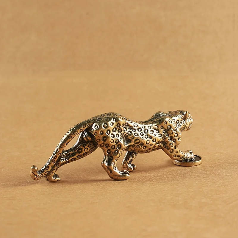 1pc Vintage Brass Metal Leopard Ornament,Decorative Desk Accessory,Office Desktop Decor,  Home Decoration,Money Leopard Figurine