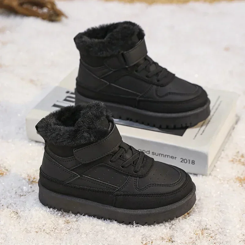 Crianças botas de neve peludo quente de pelúcia sapatos casuais meninas meninos crianças botas de inverno na moda all-match resistente ao desgaste criança bota de algodão