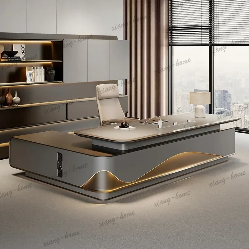 LD Computer Lamp Office Table Fingerprint Password Lock Executive   Drawers L Shaped Escritorio Office Furniture