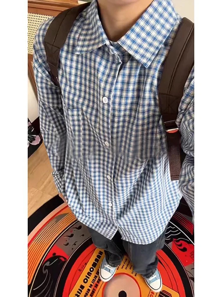 

Blue Plaid Long Sve irt Collared American Sle for Boys Spring Season Regular Fit Polyester Fiber Waed Proced