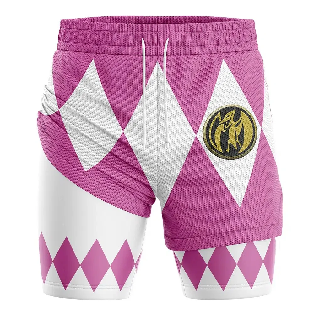 Bandai Periphery Power Rangers Dubbellaagse 2-in-1 performance-gymshort voor heren, zomer, sneldrogend, zacht, lichtgewicht strandshort