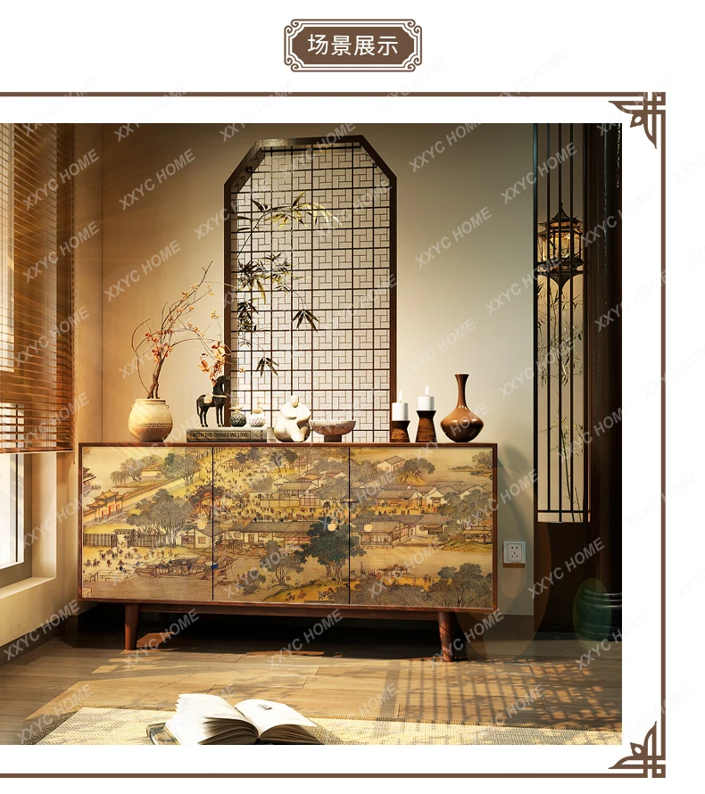 Solid Wood Sideboard Cabinet for Homestay Restaurant Entrance Storage Multi-Functional Tea Cabinet