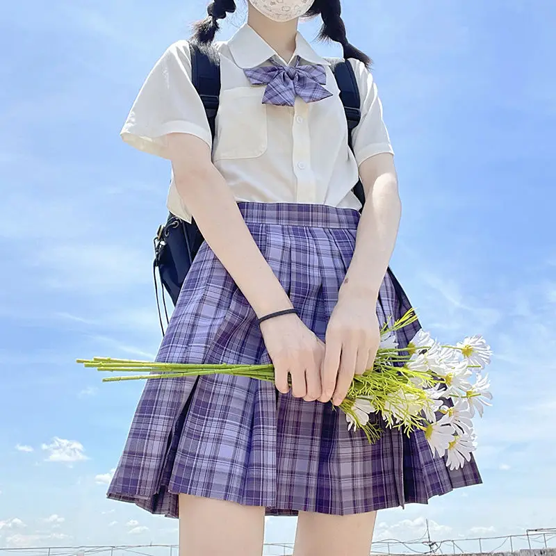 School Girl JK Uniform Pleated Skirts Japanese School Uniform High Waist Plaid Skirt Sexy Seifuku Uniforms for Woman Full Set