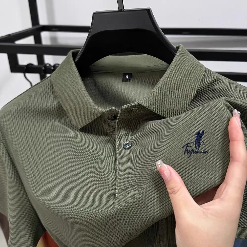 

100% Pure Cotton Polo Men's T-shirt Summer 2025 Business Commuting Comfort Fit Cozy Casual Short Sleeve Custom Embroidery Design