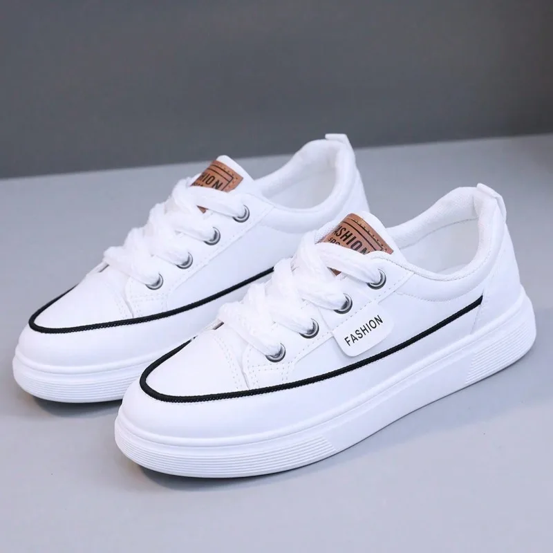 

1 Pair Women's White Casual Sports Yoga Flat Shoes Round Toe Outdoor Waterproof Lace-Up Leather Shoes Suitable for Spring Autumn