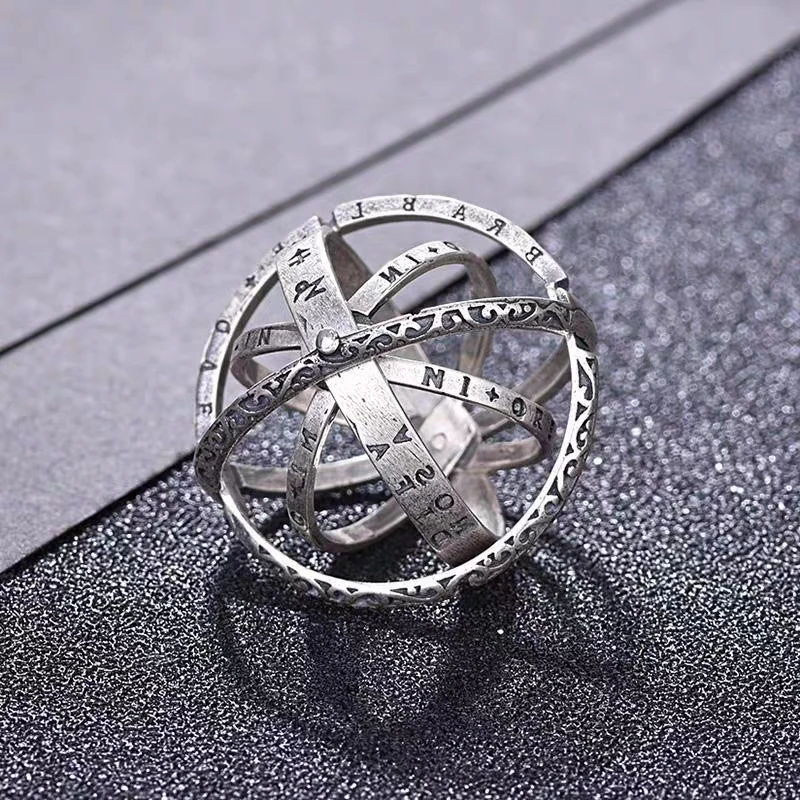 Vintage Astronomical Ball Alloy Ring for Women and Men Creative Complex Rotating Cosmic Ring Deformable Rotating Sphere Ring Nec