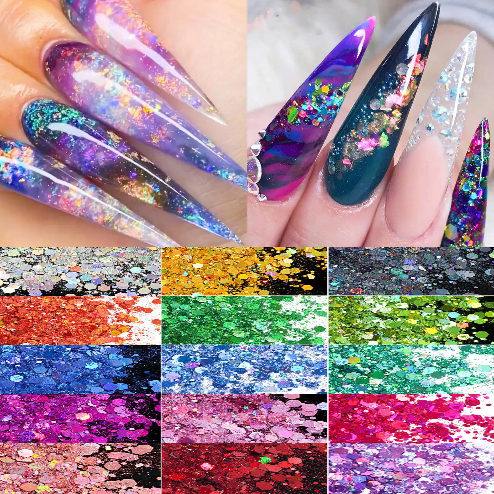 

50g Nail Glitter Powder Mix Size Nail Glitter Eye Powder Manicure Decor Nail Art Dust Makeup Party Face Makeup Glitter Sequins