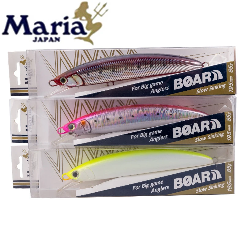 

Japan MARIA Slow Sinking MINNOW BOAR SS195 Deep Sea Boat Fishing Golden Gun GT Road Lure 85g Sea Fishing Bait