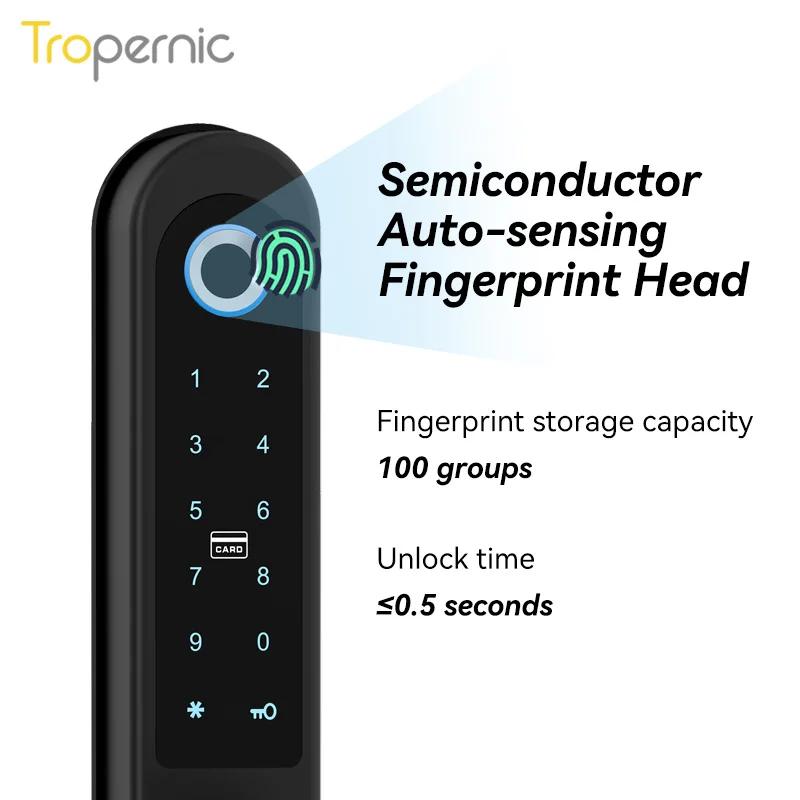 Serrure intelligente de porte en verre marketen aluminium, poignée d\'application Tuya, clavier à empreinte digitale, serrure électronique Rfid avec