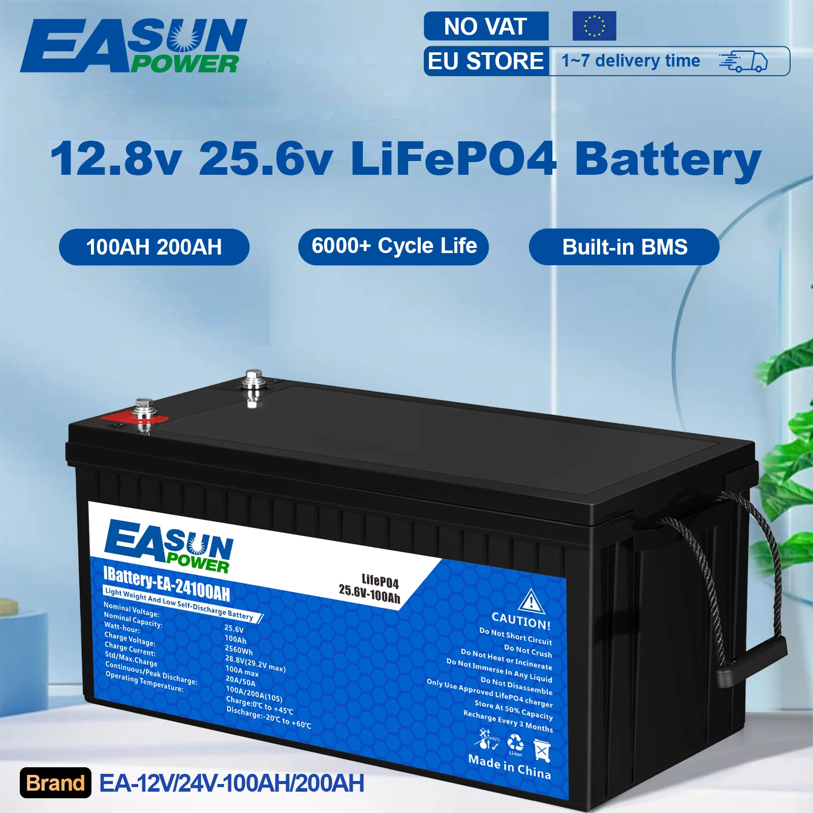 EASUN 200AH 100AH Lifepo4 batterie 12V 24V paquets solaire Lithium fer Phosphate batterie Rechargeable BMS Grade A 6000 + Cycle