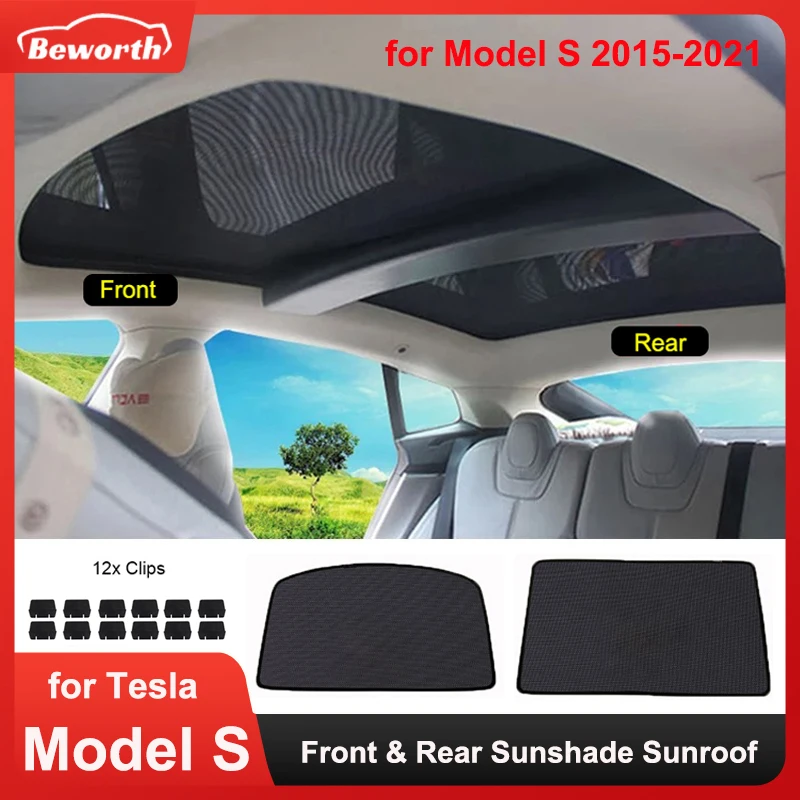 Skylight Sun Shades for Tesla Model S 2016-2021 Roof Sunshade UV Ray Protection Foldable Sunroof Top Window Heat Insulation Mesh