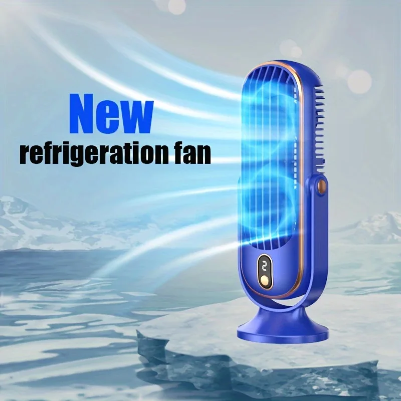 USB Charging 5-Speed Adjustable Small Air-Cooled Fan, Large Battery Dual Motor Stylish Desktop Fan, Portable Air Cooler