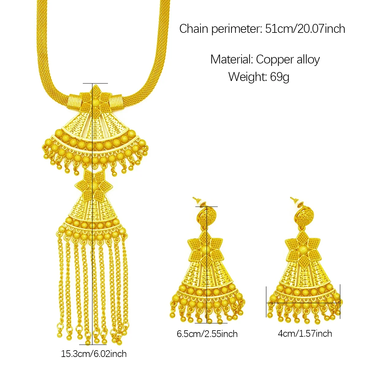 Indian Bridal Tassel Necklace Earrings Jewelry Set For Women 24K Gold Plated African Nigeria Dubai Wedding Party Gift Jewellery