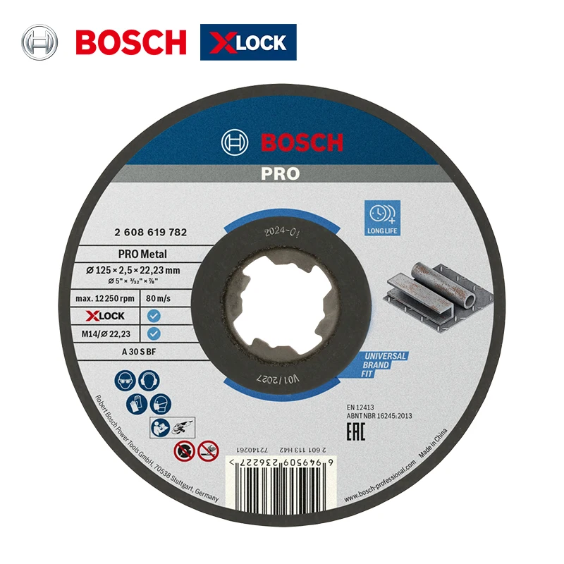Bosch X-LOCK Metal Cutting Disc 125x2.5x22.23mm, Fiberglass Reinforced Aluminum Oxide Cut Wheel for Angle Grinder Quick Change