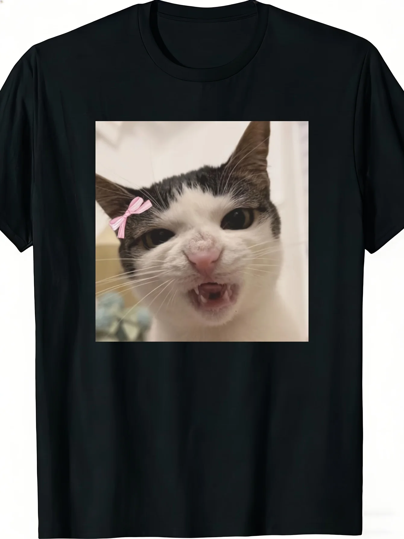 Funny Cat Face Meme Shirt  Tik Tok Trending Tee, Sarcastic Leave Me Alone Design, Popular Trend Gen Z Weird Shirt, Casual Crew Neck, Regular Fit, Short Sleeve, Print Pattern, Slight Stretch Fabric, Perfect for Adults, Plus Size
