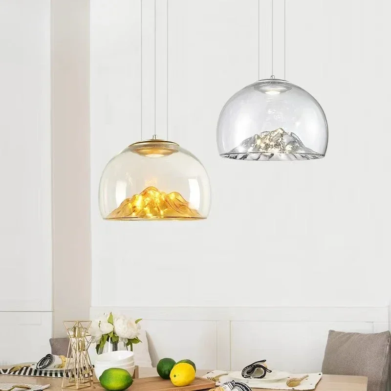 Modern Glass Lampshade Gold Silver Mountain shape Pendant Lamp Luxury Round Hanging Light Home Lighting Kitchen light