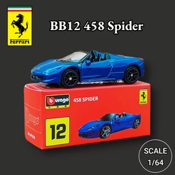 Bburago 1/64 Ferrari Car Miniature Model, BB12 458 Spider Scale Lefarrari F40 F50 F12tdf 488 GTO Diecast Vehicle Replica Toy